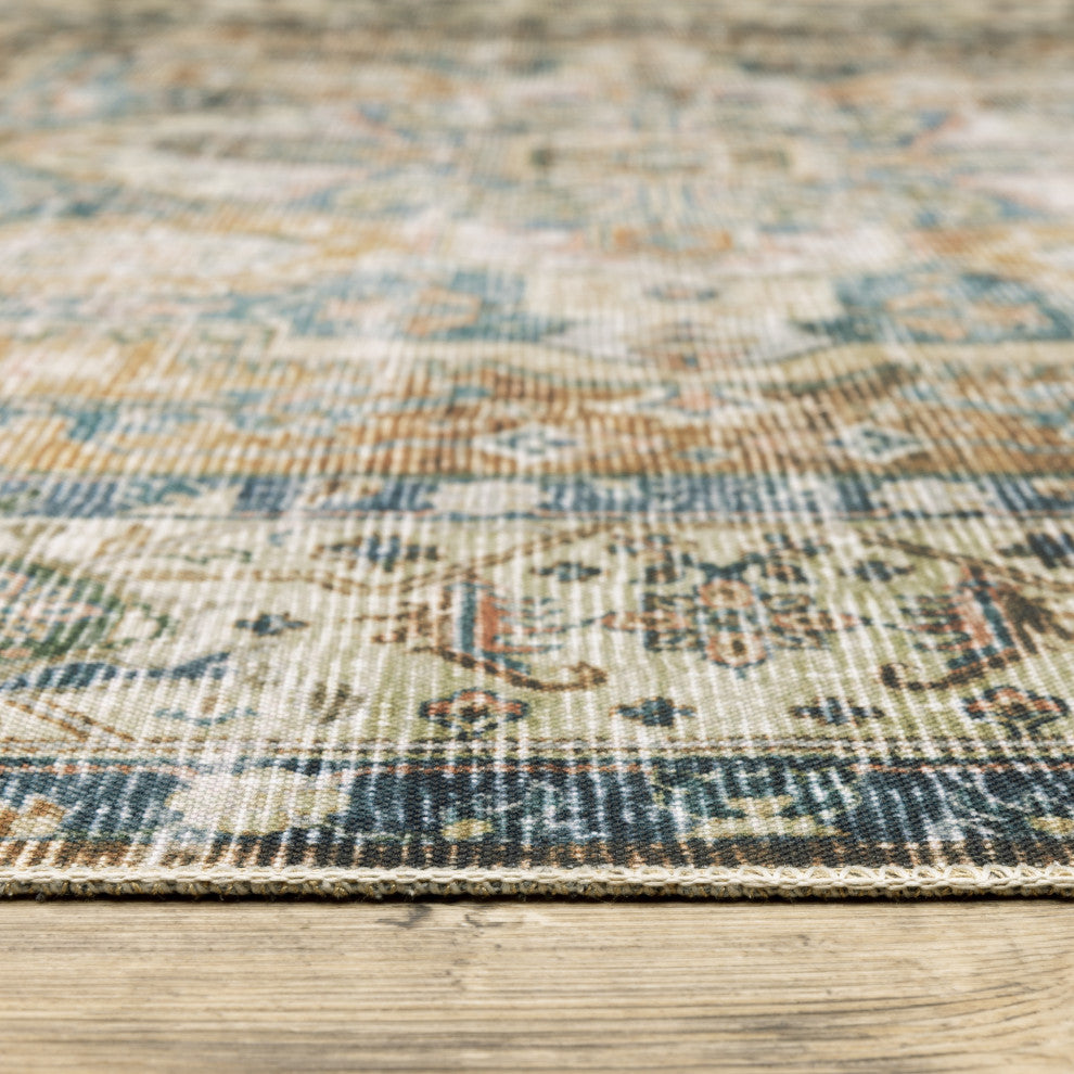 Celestia Machine Washable Medallion Indoor Area Rug, Gold, 5'x7'