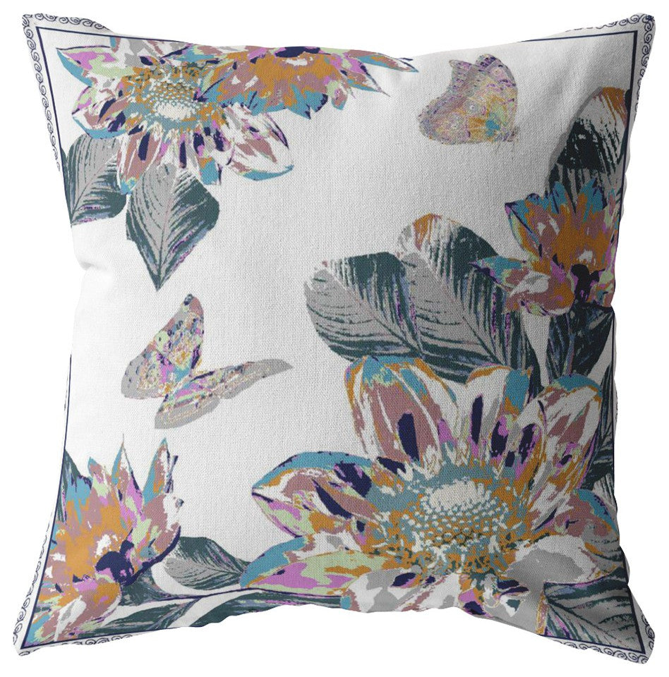 18 Pink White Butterfly Suede Throw Pillow