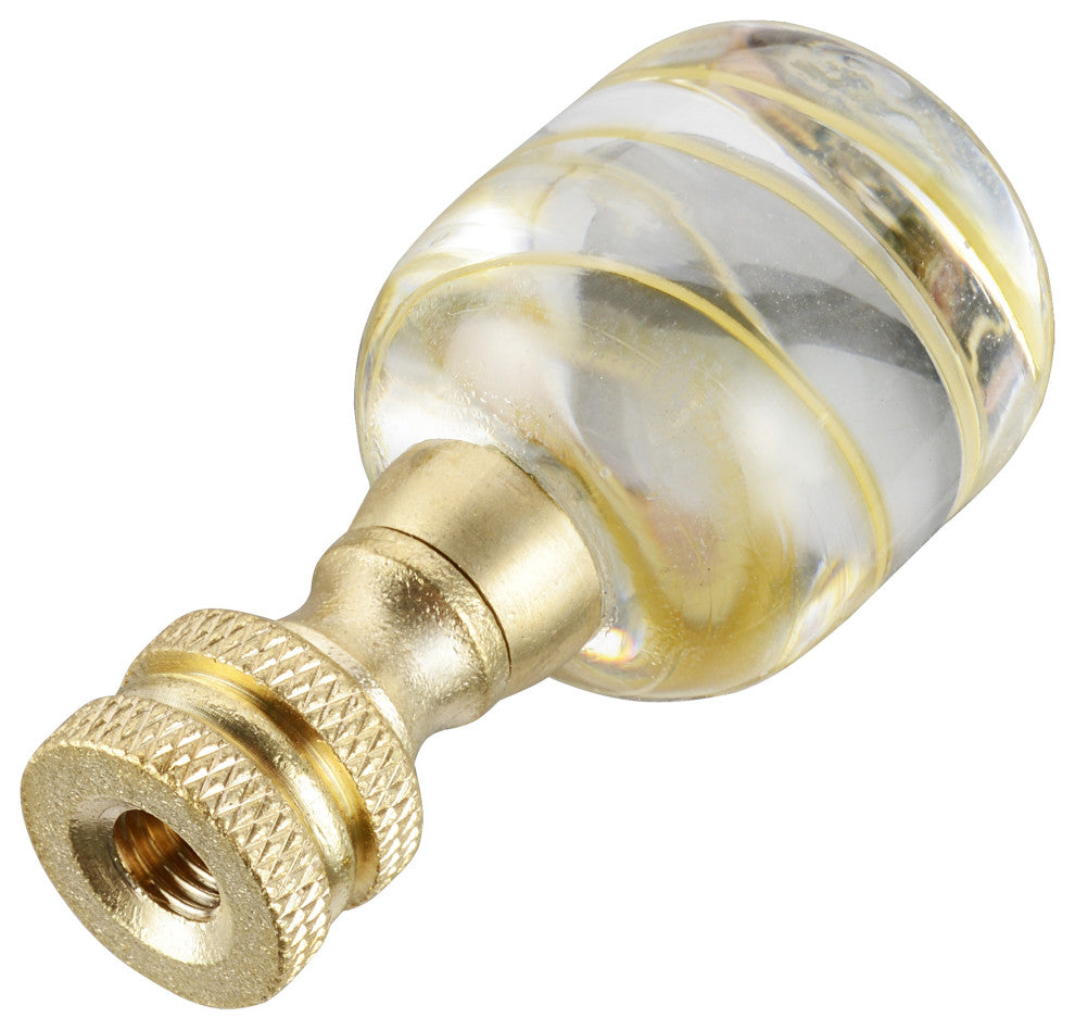 Aspen Creative 24024-X, Clear w/Yellow Line Glass Lamp Finial, Copper, 2" Tall, Pack Set of 2