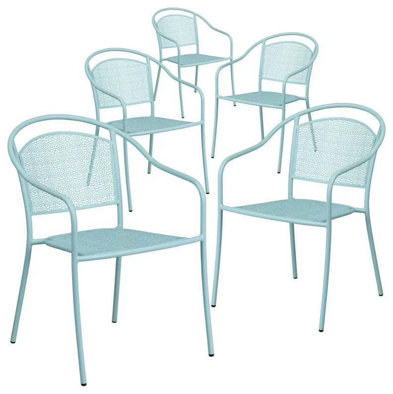 Set of 5 Indoor Outdoor Chair, Rain Flower Seat & Curved Backrest, Sky Blue