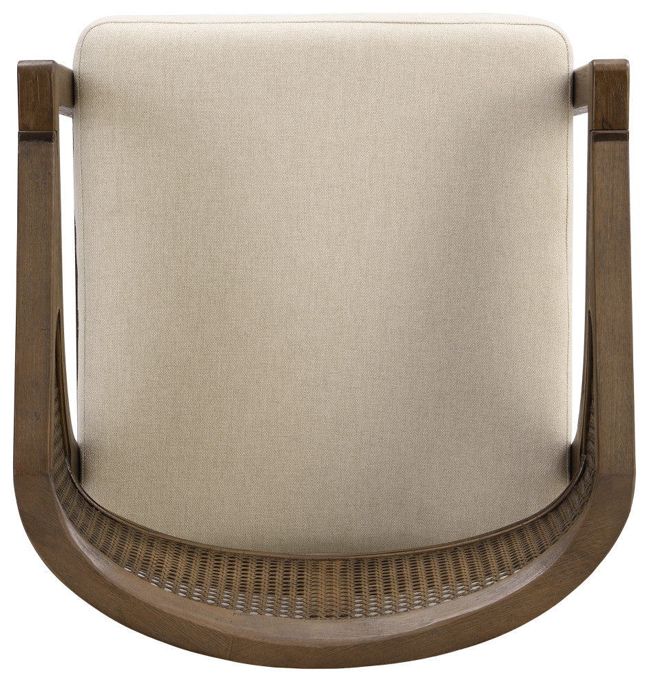 GDF Studio Rattan Back 24.25" Counter Stools, Wooden Frame, Walnut + Beige, Set of 2