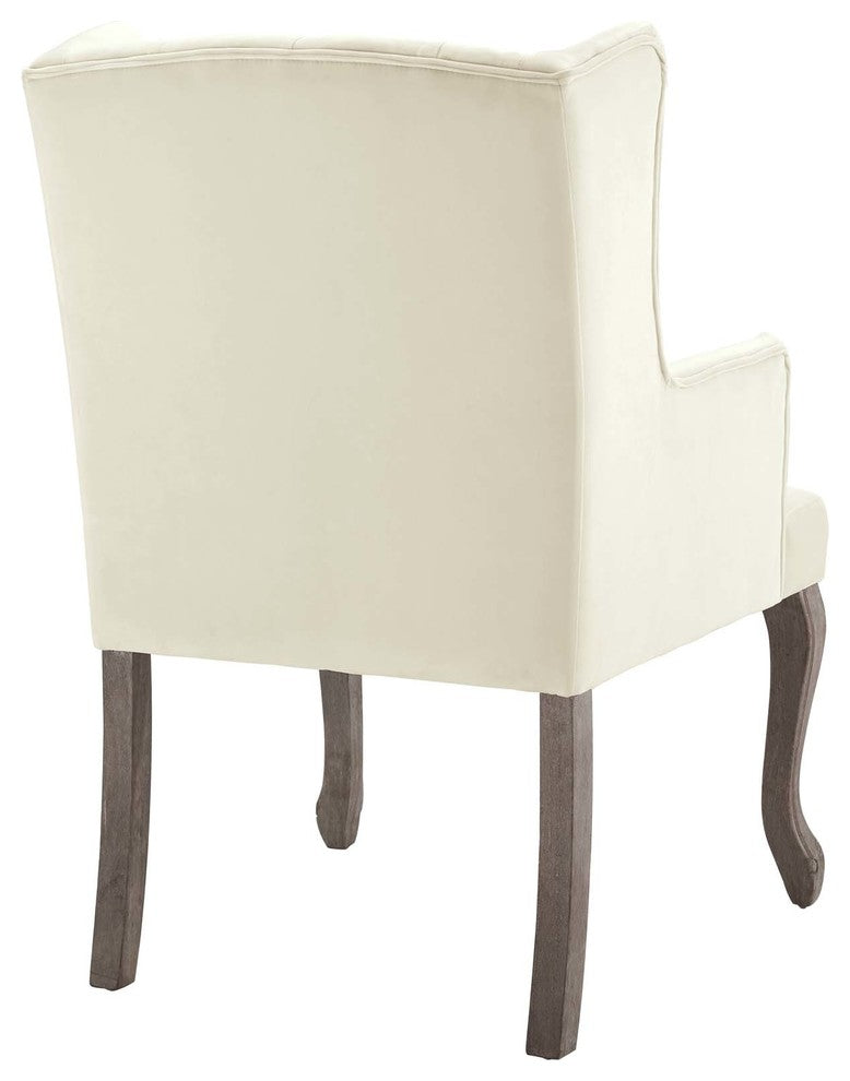 Realm French Vintage Dining Performance Velvet Armchair, Ivory