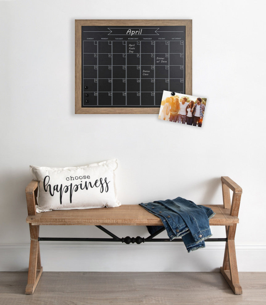 Beatrice Framed Magnetic Chalkboard Calendar, Rustic Brown 27x33