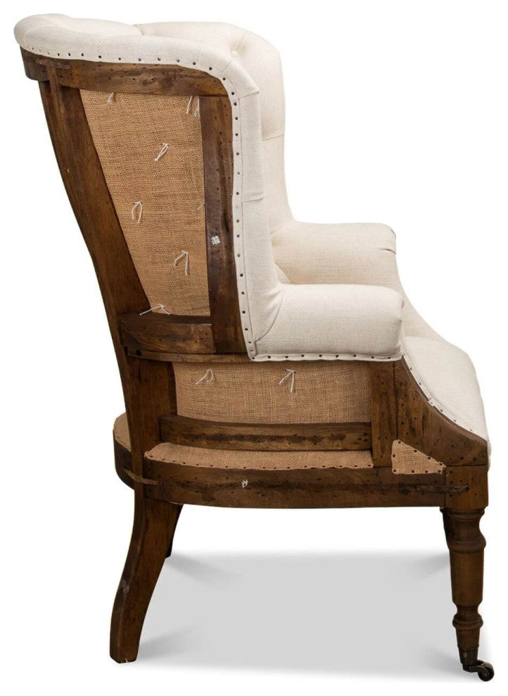 Georgian Barrel Back Linen and Burlap Wingchair