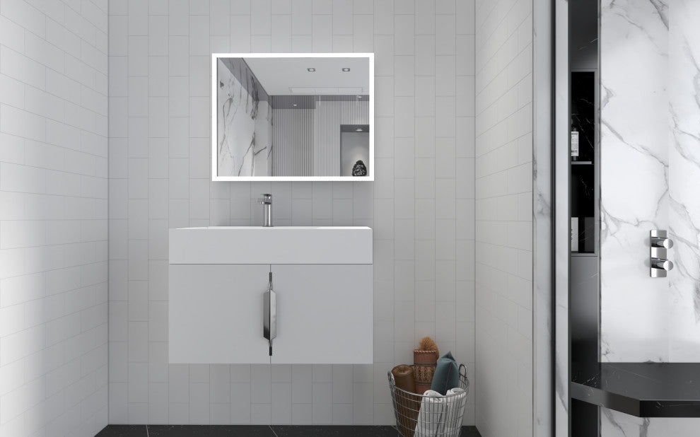 CastelloUSA Amazon 30" Left Wall Mounted Bathroom Vanity Set, White, White Top, Chrome Handles