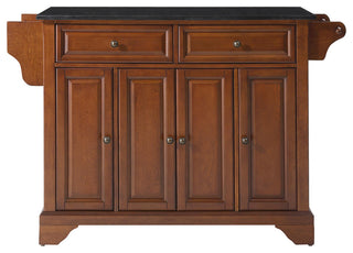 LaFayette Solid Black Granite Top Kitchen Island, Classic Cherry Finish