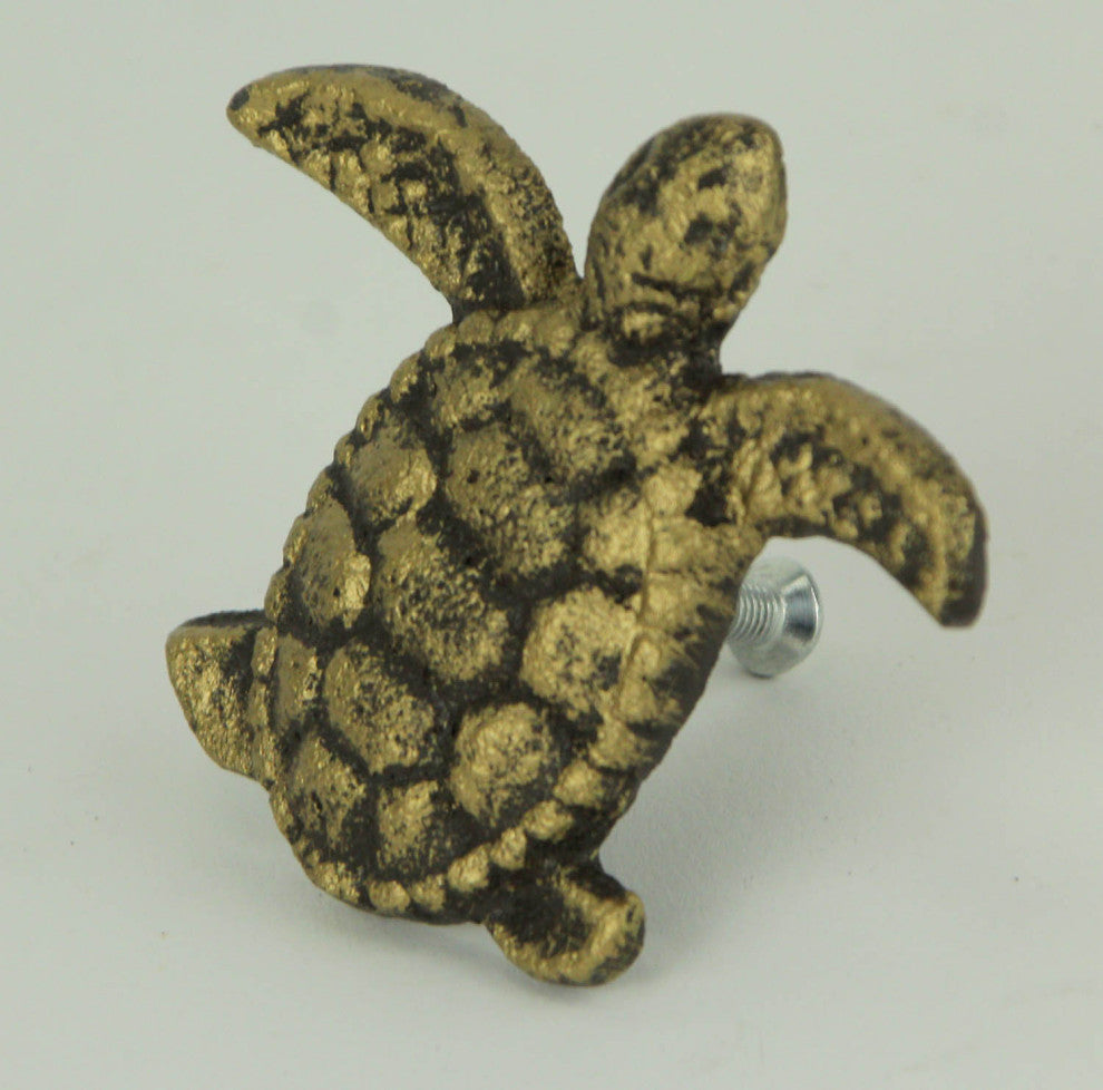 Cast Iron Sea Turtle Handle Drawer Pull Cabinet Knob Beach Decor Set of 12, Bronze