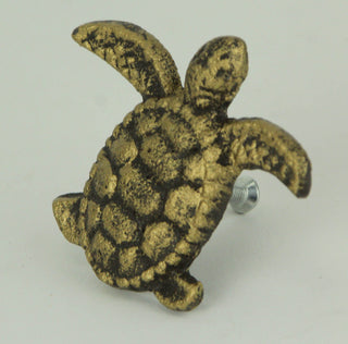Cast Iron Sea Turtle Handle Drawer Pull Cabinet Knob Beach Decor Set of 12, Bronze