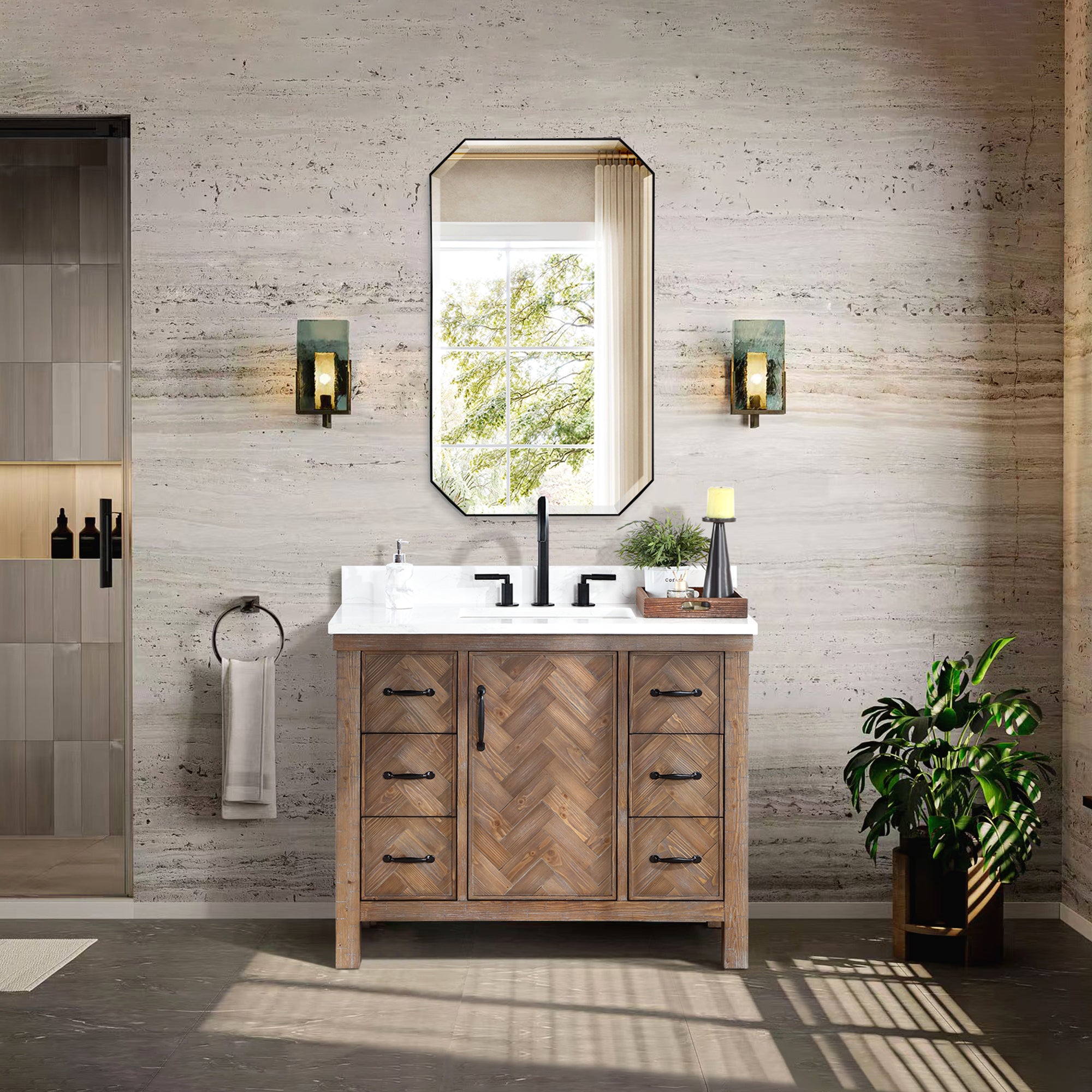 Javier Bath Vanity, Composite Stone Top, Antique Gray, 42", Single Vanity, No Mirror