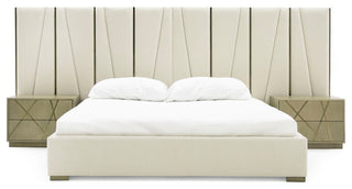 Nixa Modern Beige Velvet, Brushed Bronze Bed, Eastern King