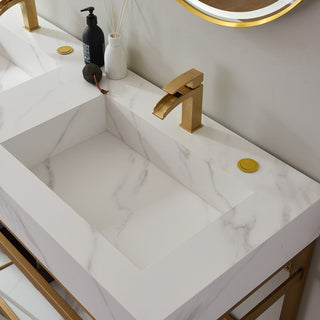 Bilbao Vanity with Metal Bracket & Stone Top, Brushed Gold, 72", With Mirror