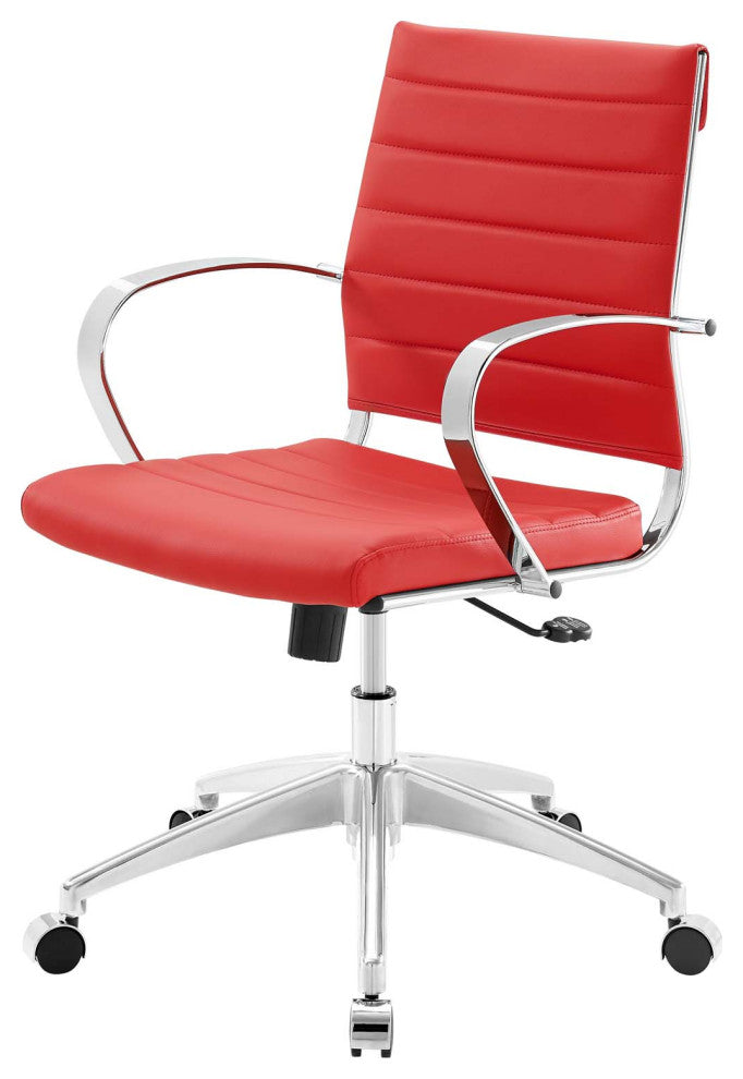 Computer Work Desk Chair, Faux Leather, Red, Modern, Home Business Office