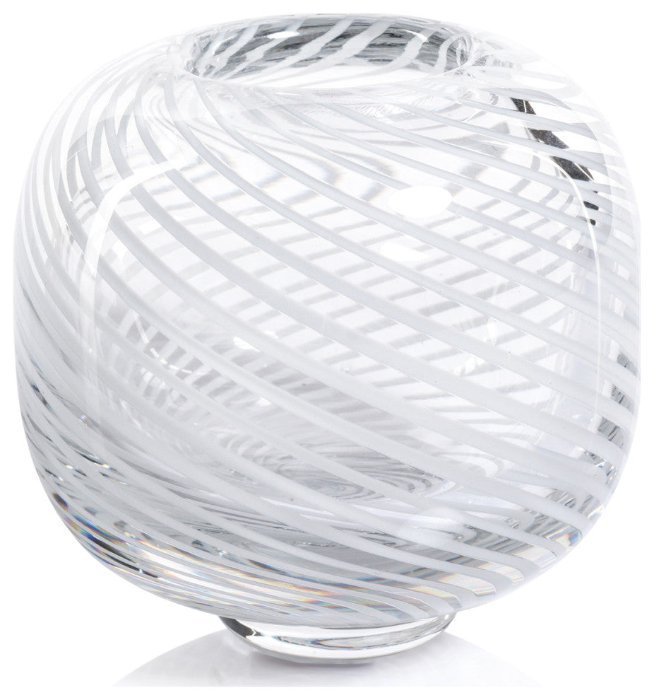 Chantilly White Swirl Glass Bud Vase, Round