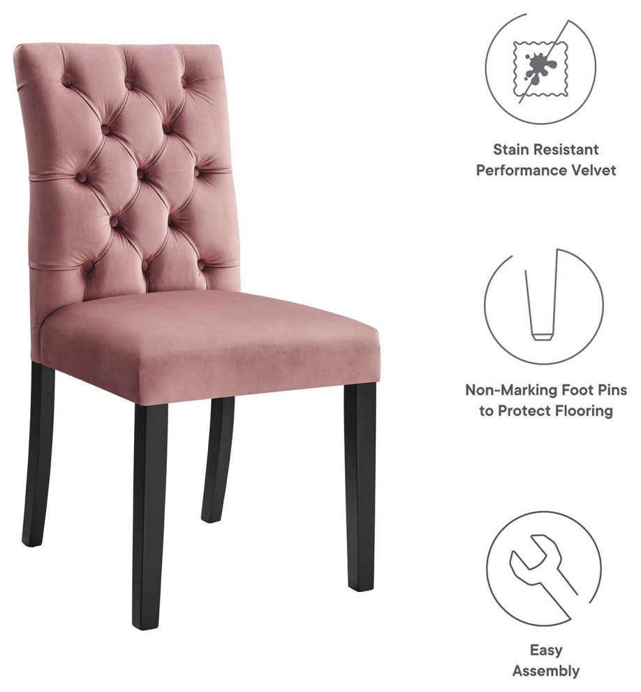 Side Dining Chair, Set of 2, Pink, Velvet, Modern, Cafe Bistro Hospitality