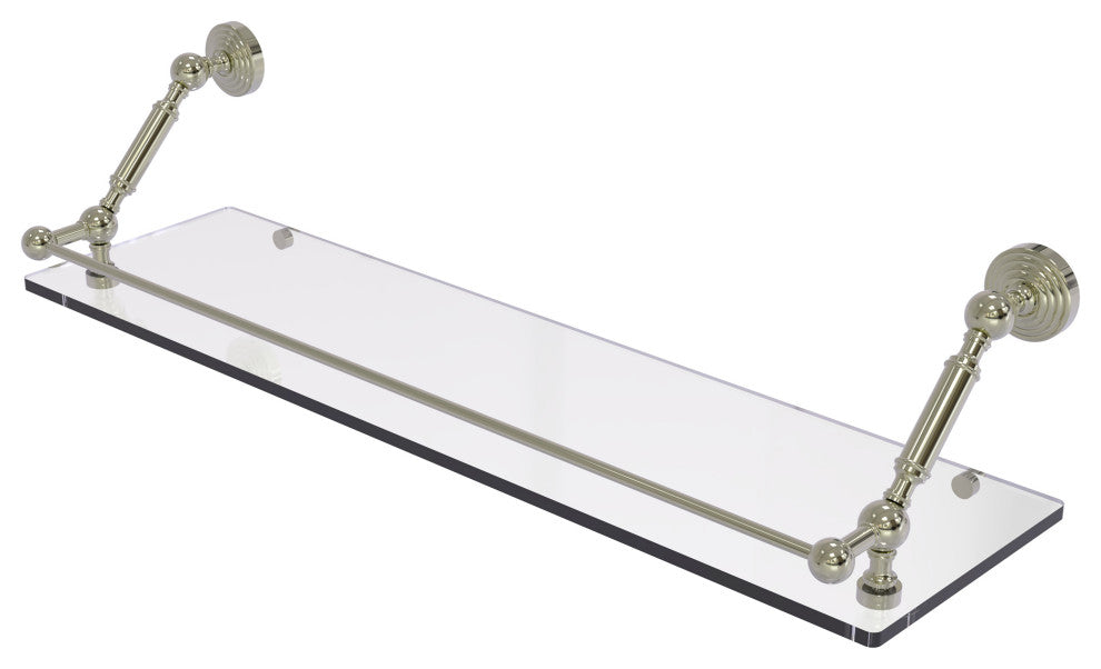 Waverly Place 30" Floating Glass Shelf with Gallery Rail, Polished Nickel