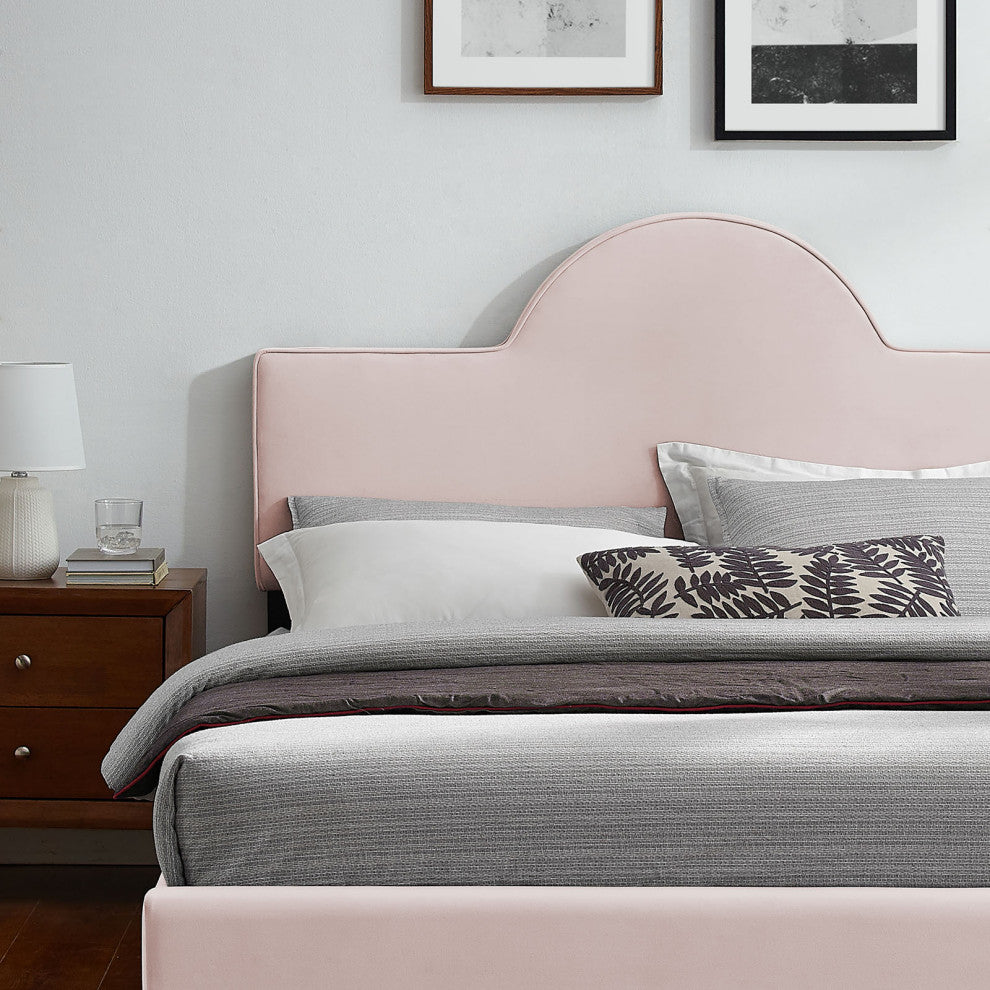 Platform Bed Frame, Queen Size, Pink, Velvet, Modern, Bedroom Guest Suite