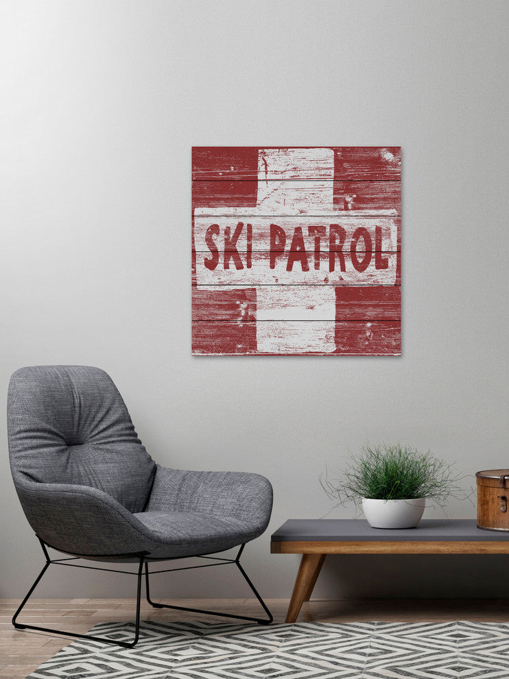 "Ski Patrol Cross" Painting Print on White Wood, 18"x18"