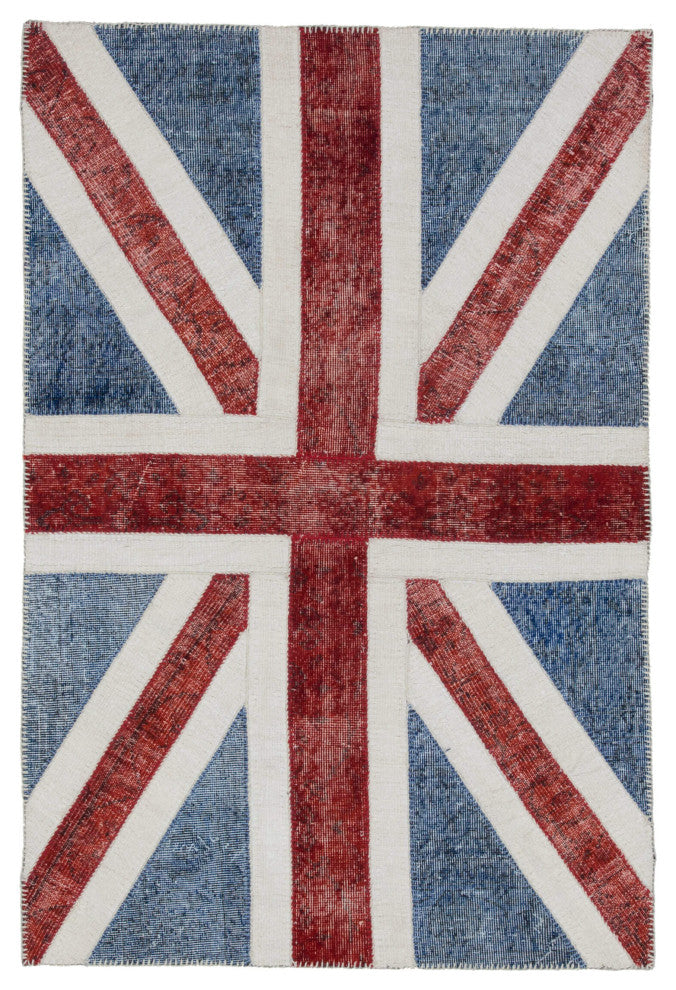 Rug N Carpet - Handwoven Oriental 4' 0'' x 6' 0'' Flag Patchwork Rug
