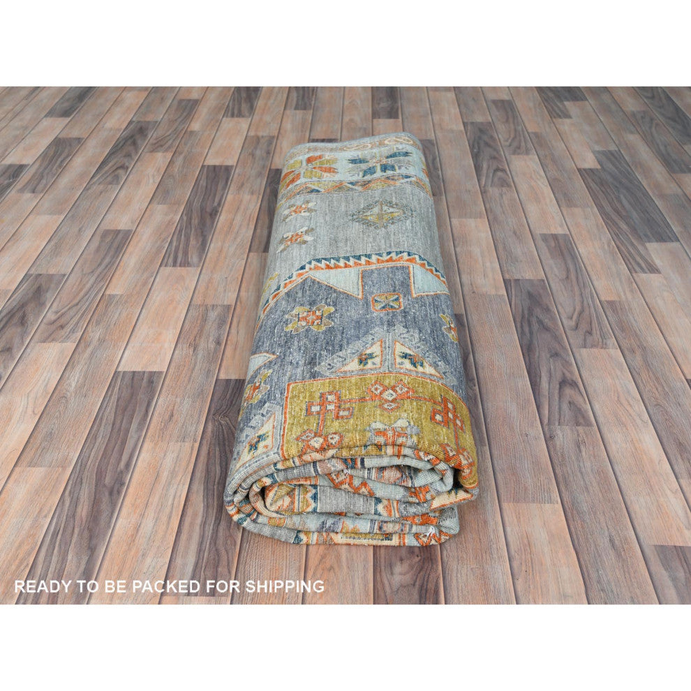 Silver Gray Wool Hand Knotted Armenian Inspired Design 200 KPSI Rug, 8'3"x9'7"