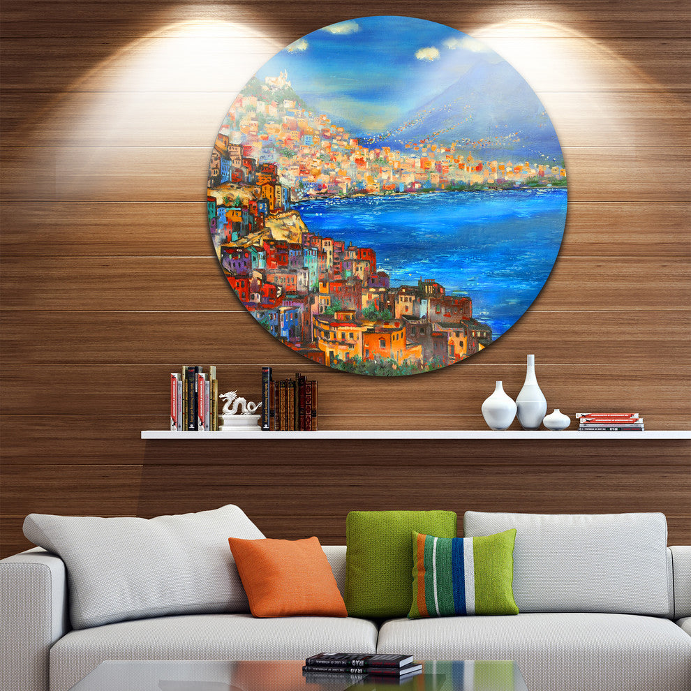 Naples Today, Seascape Painting Round Wall Art, 23"