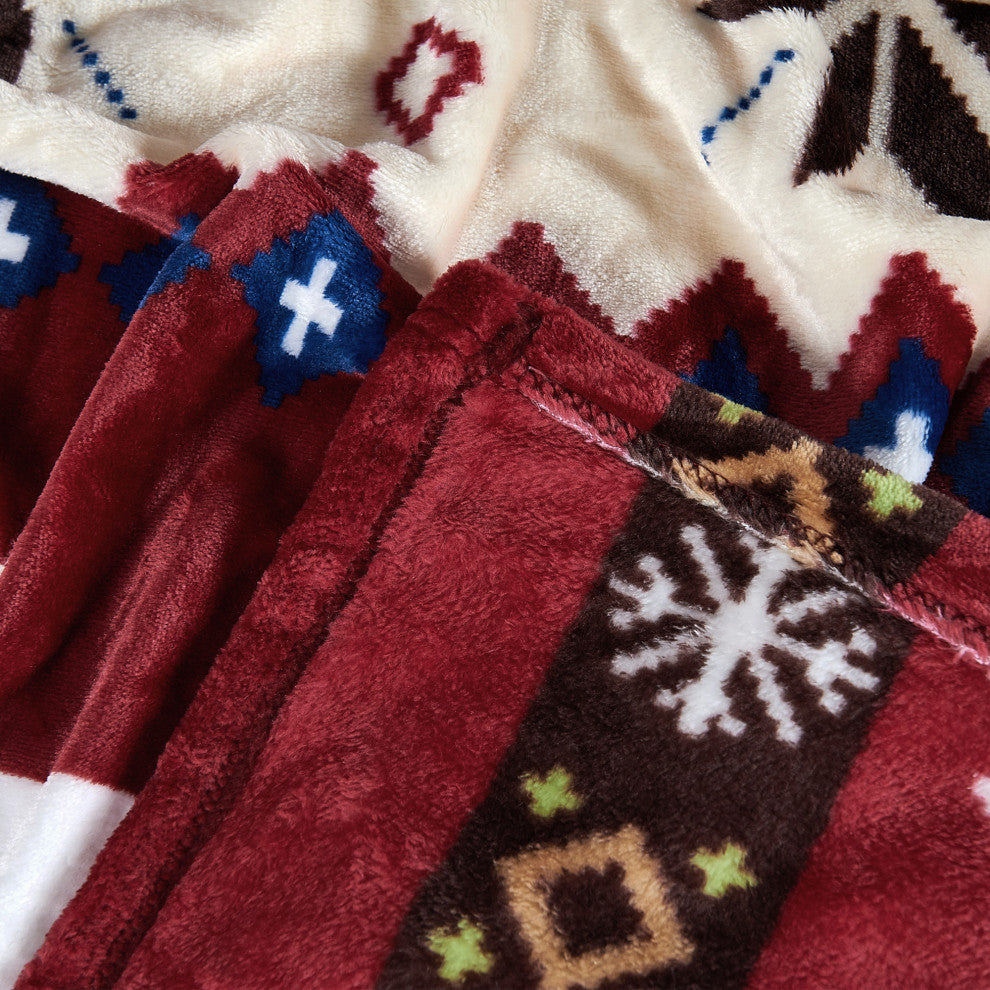 Christmas Deer Flannel Fleece Blanket, Burgundy Christmas Deer, Queen