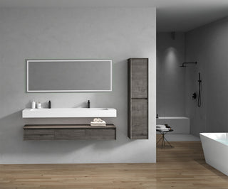 Alysa 72" Floating Bath Vanity, Acrylic Sink/Double Faucet Hole, Smoke Oak