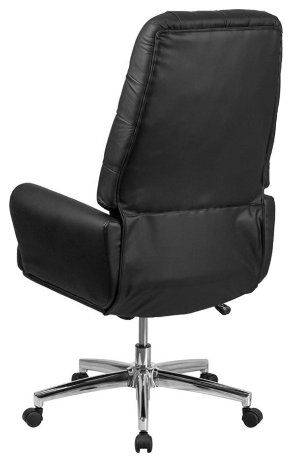 High Back Traditional Tufted Black Leather Executive Swivel Chair With Arms