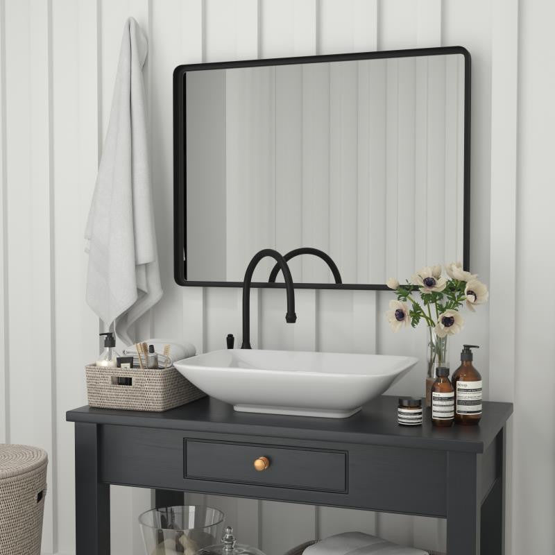 Ava Metal Deep Framed Wall Mirror, Black, 40"