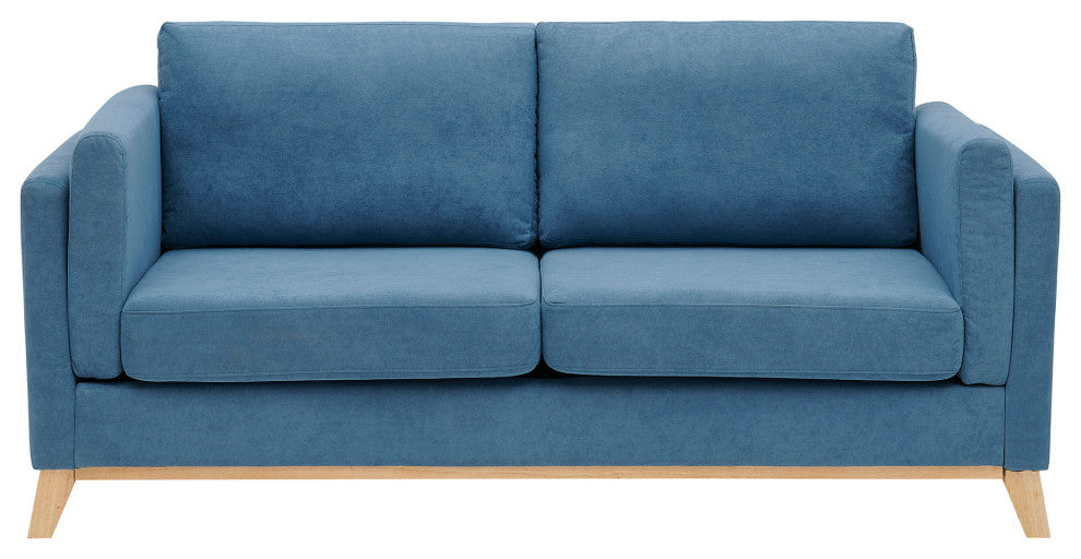 73" Chenille Fabric Tuxedo Arm Loveseat with Cushion, Blue, 73"