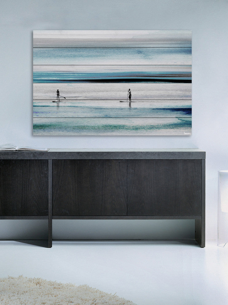 "Beach Paddling" Painting Print on White Wood, 45"x30"