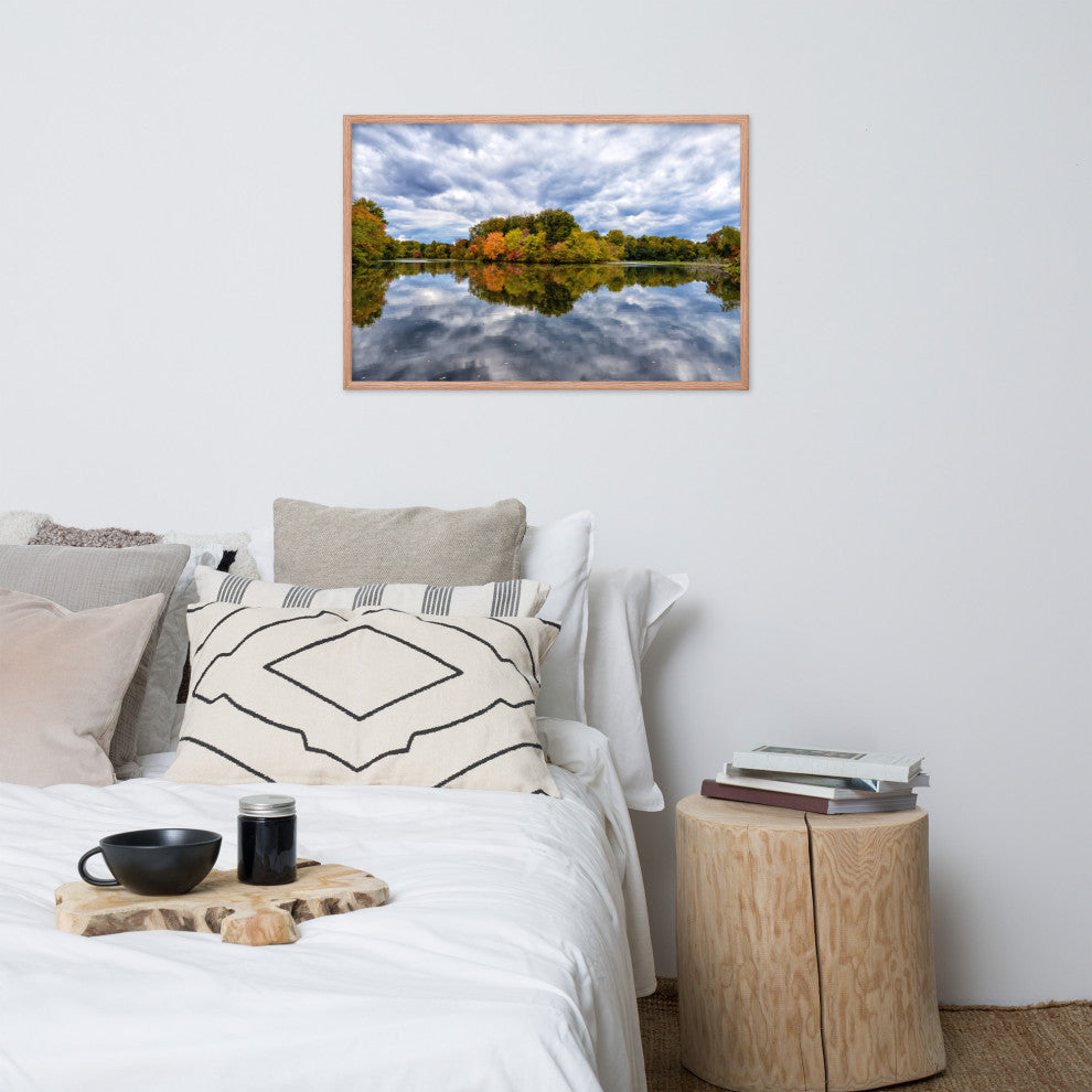 Autumn Reflections Rural Landscape Framed Photo Paper Wall Art Prints, Red Oak, 24" X 36"