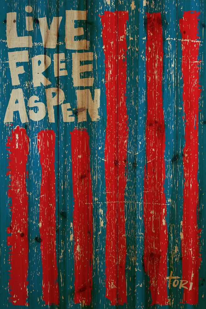 "Live Free Vertical" Print on Natural Pine Wood by Tori Campisi