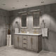 Hugo Carrara White Marble Countertop Vanity in Gray Oak, Satin Gold Hardware, 60", Vanity With Gooseneck Faucet