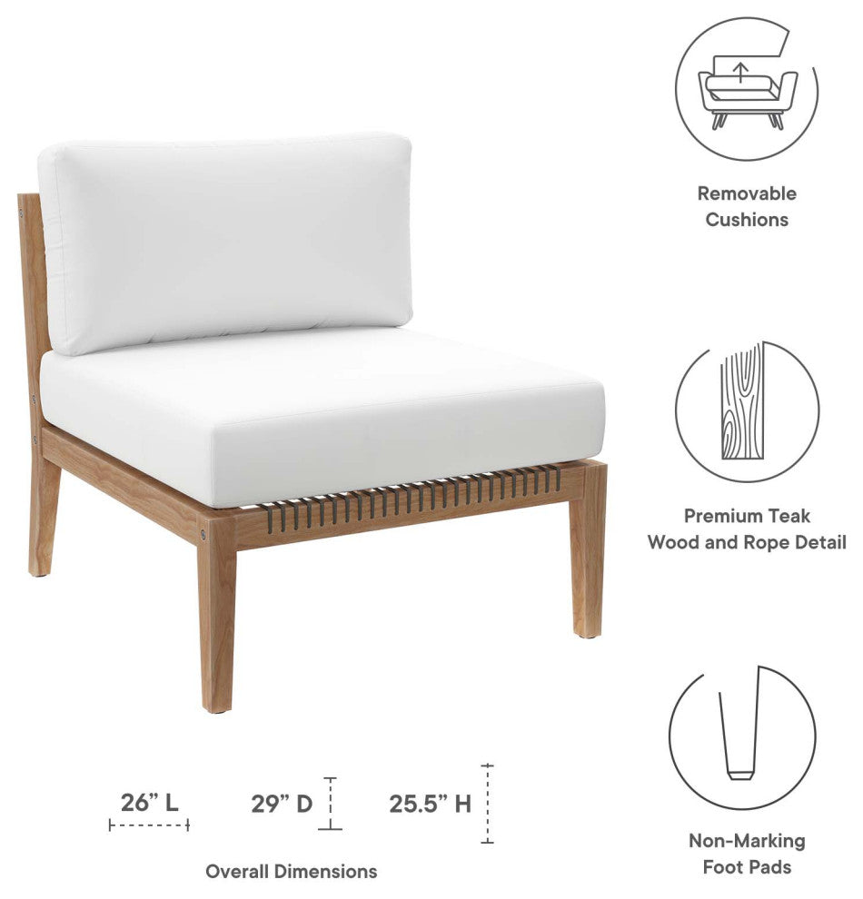 Clearwater Outdoor Patio Teak Wood Armless Chair, Gray White