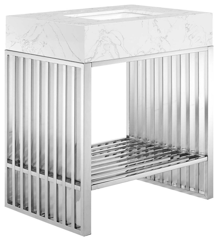 Gridiron 30" Bathroom Vanity, White Silver