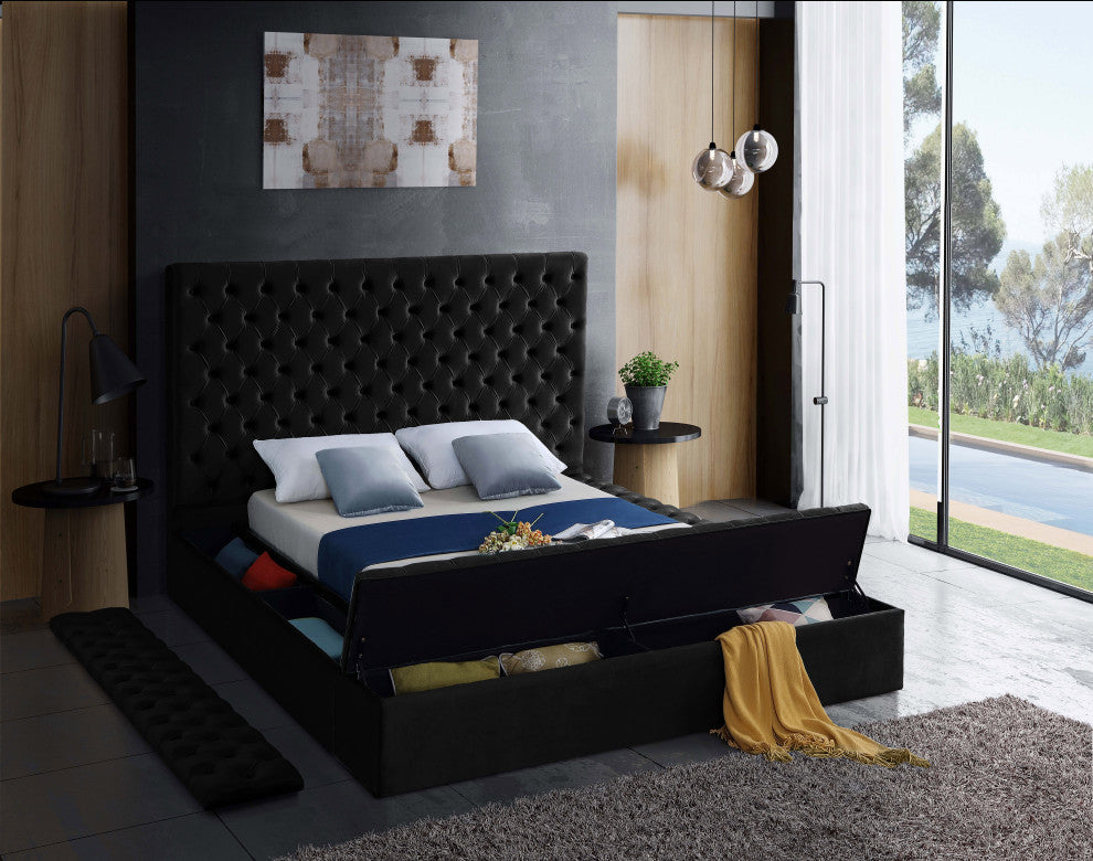 Bliss Velvet Upholstered  Bed, Black, King