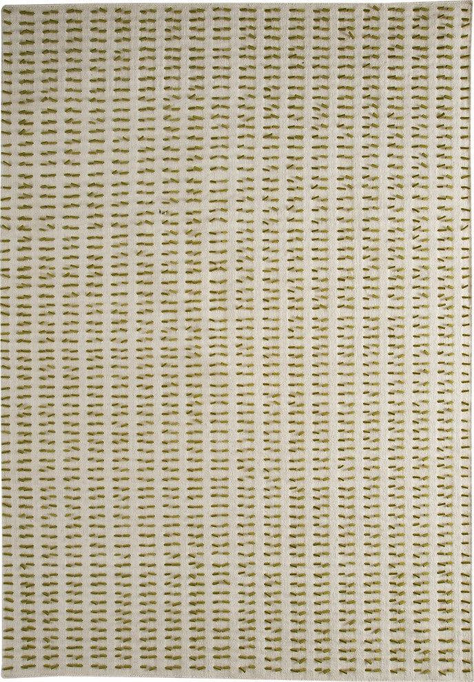 Hand Woven White Green Wool Area Rug