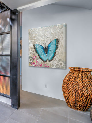 "A Light Blue Butterfly" Painting Print on Wrapped Canvas