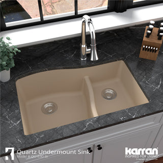 Karran Undermount Quartz 32" 60/40 Double Bowl Kitchen Sink, Bisque
