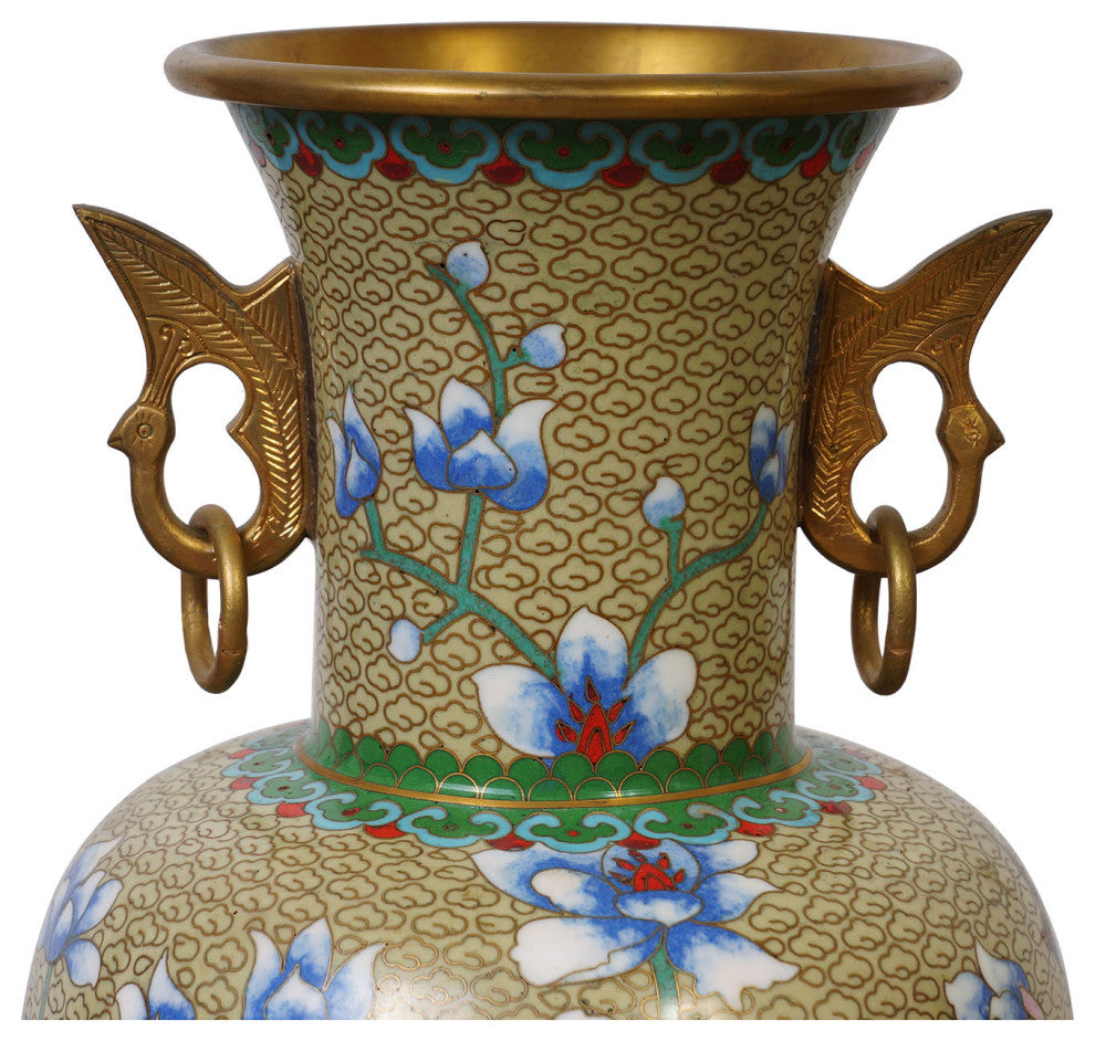 Consigned Vintage Chinese Hand Made floral Cloisonne Vase