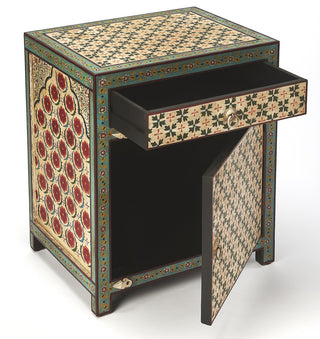 Close-up view of interior with drawer/door opened against white background.