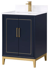 Gracie Bathroom Vanity, Pacific Blue/Satin Brass, 24"
