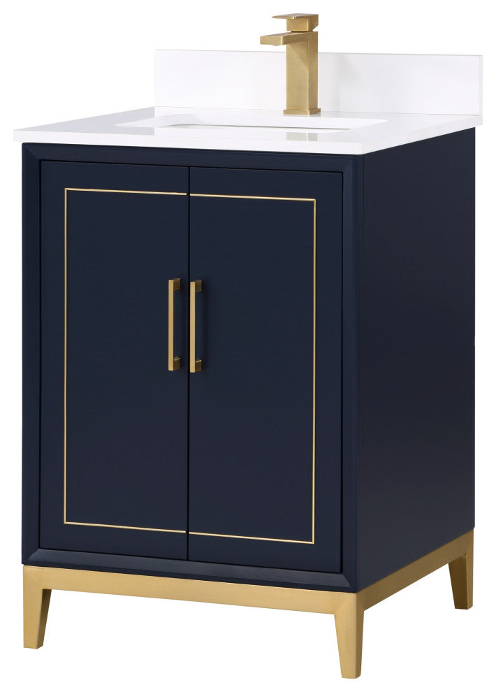 Gracie Bathroom Vanity, Pacific Blue/Satin Brass, 24"