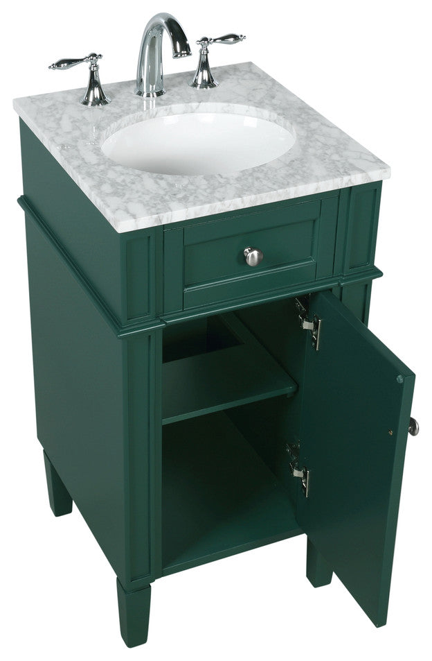 Home Living Vanity with Carrara White Marble Countertop, Green, 18", Single Sink