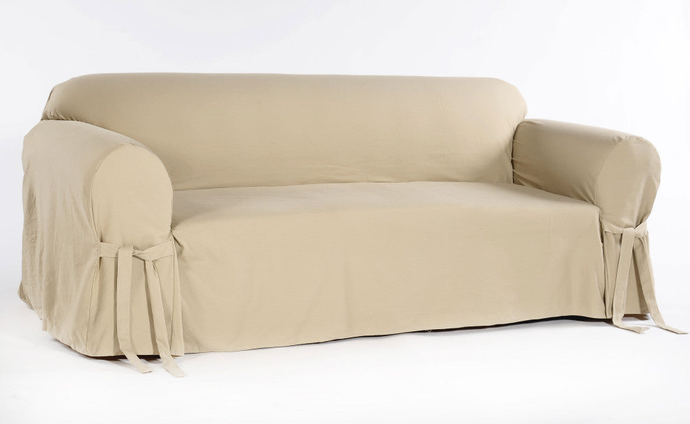 Classic Slipcovers Brushed Twill 1-Piece Loveseat Slipcover Solid Khaki