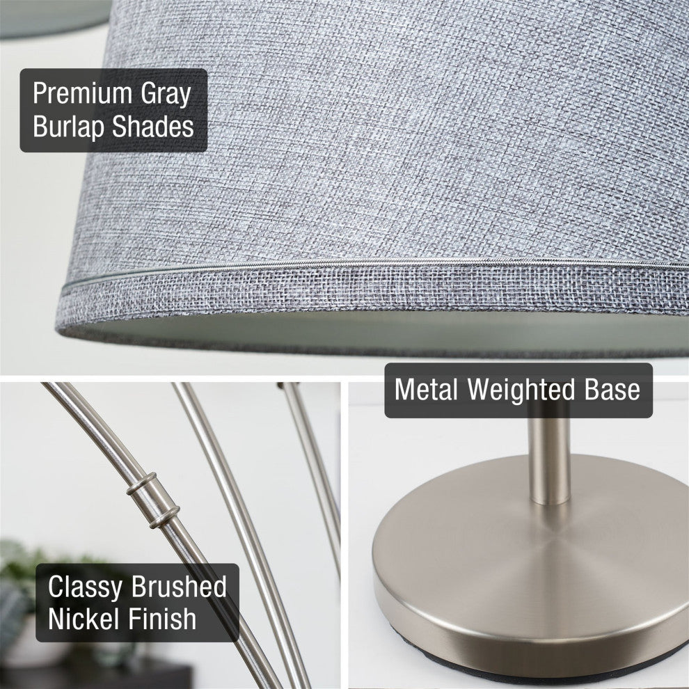 Kira Home Akira 79" Arc Floor Lamp, 3-Way Switch, Gray Burlap Shades