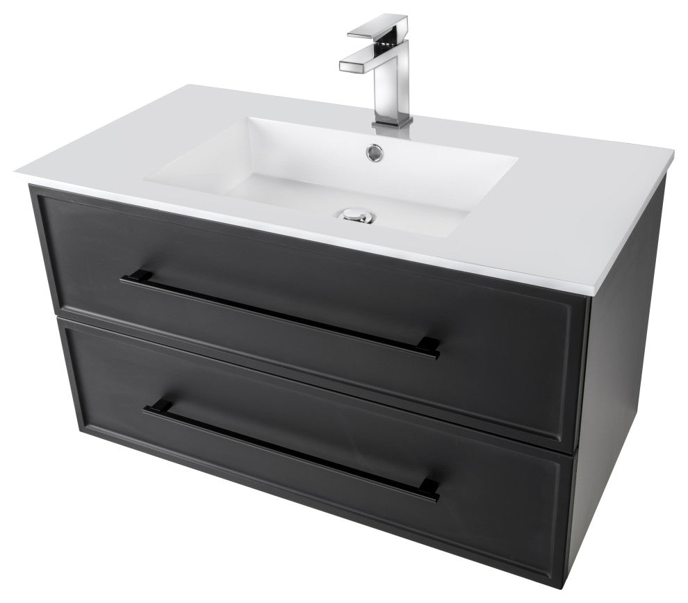 Milano Wall Hung Vanity, Black, 36"