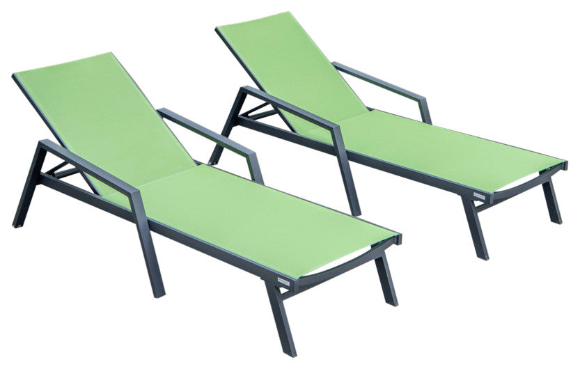 LeisureMod Marlin Outdoor Patio Stackable Chaise Lounge Chair with Arms Set of 2, Green