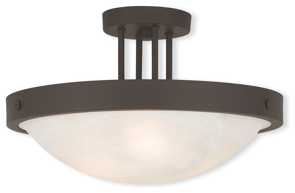 Ceiling Mount With White Alabaster Glass, Bronze