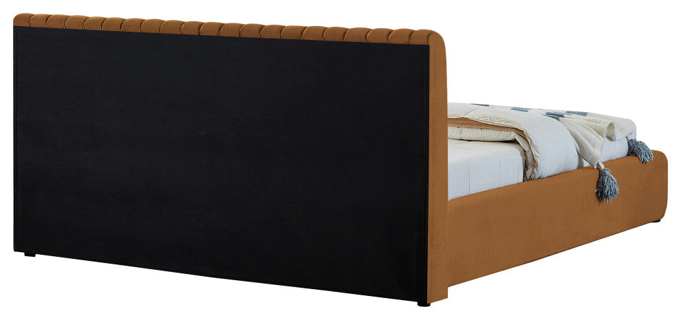 Nico Black Velvet Upholstered Bed, Saddle, King